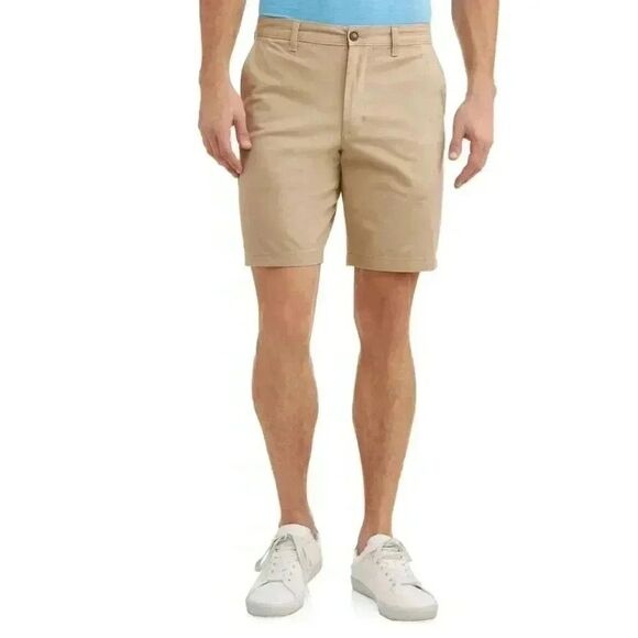 George Men's Tan Stone Wash Cotton/Spandex Flat Front Above the Knee Shorts NEW - Picture 1 of 7